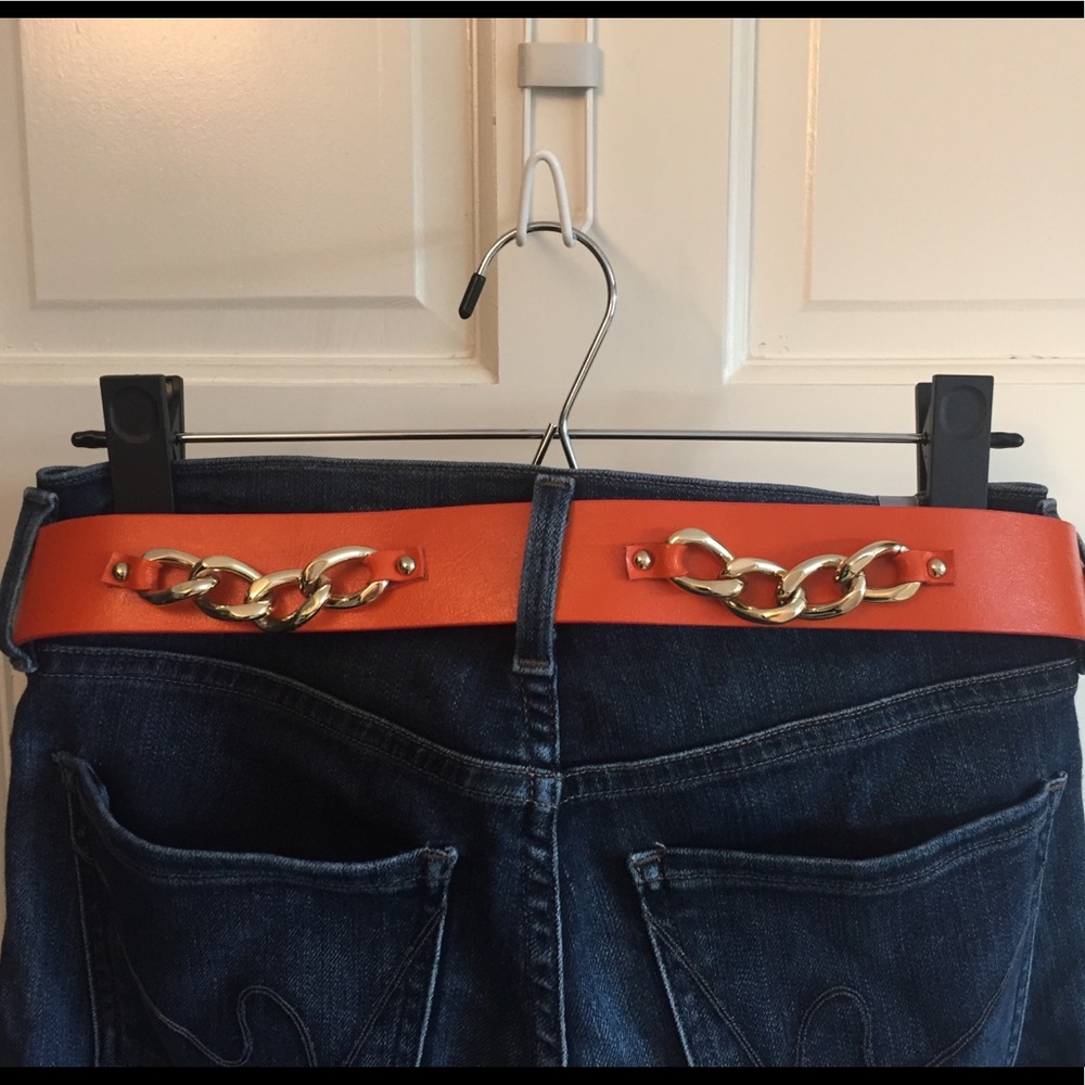 Michael Kors Leather Chain Belt-Small,Orange,Gold